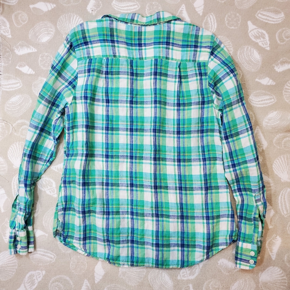 Lands End Plaid linen button down - Picture 3 of 3